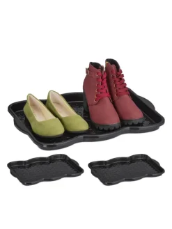 3 x Schuhabtropfschale in Schwarz - (B)48 x (H)3 x (T)34 cm