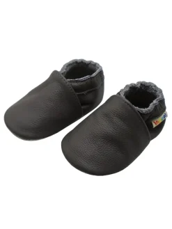 Baby Krabbelschuhe aus Leder mit rutschfester Sohle – Grau