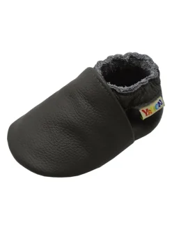 Baby Krabbelschuhe aus Leder mit rutschfester Sohle – Grau