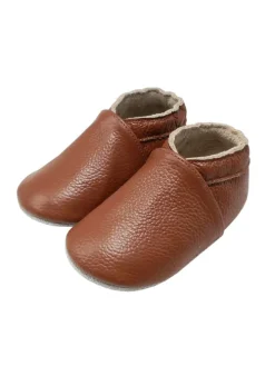 Baby Krabbelschuhe aus Leder mit rutschfester Sohle – Braun