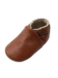 Baby Krabbelschuhe aus Leder mit rutschfester Sohle – Braun