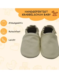 Baby Krabbelschuhe aus Leder mit rutschfester Sohle – Elfenbein