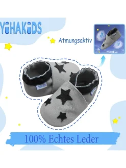 Baby Krabbelschuhe aus Leder, weiche Lauflernschuhe mit rutschfester Sohle