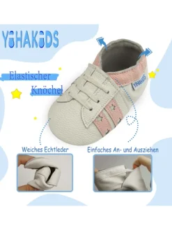 Baby Krabbelschuhe aus Leder, weiche Lauflernschuhe mit rutschfester Sohle
