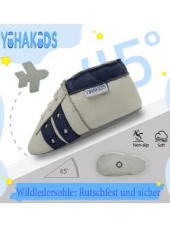 Baby Krabbelschuhe aus Leder, weiche Lauflernschuhe mit rutschfester Sohle