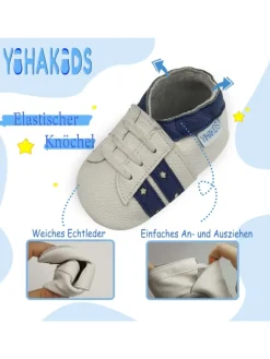 Baby Krabbelschuhe aus Leder, weiche Lauflernschuhe mit rutschfester Sohle