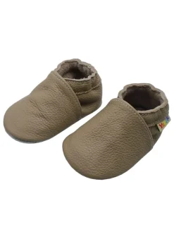 Baby Krabbelschuhe aus Leder mit rutschfester Sohle – Khaki