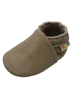 Baby Krabbelschuhe aus Leder mit rutschfester Sohle – Khaki