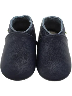 Baby Krabbelschuhe aus Leder mit rutschfester Sohle – Marineblau
