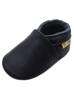 Baby Krabbelschuhe aus Leder mit rutschfester Sohle – Marineblau