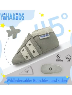 Baby Krabbelschuhe aus Leder, weiche Lauflernschuhe mit rutschfester Sohle