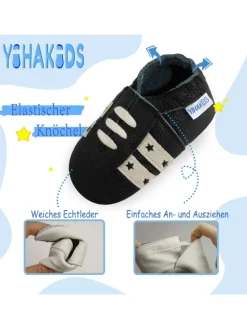 Baby Krabbelschuhe aus Leder, weiche Lauflernschuhe mit rutschfester Sohle