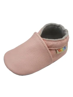 Baby Krabbelschuhe aus Leder mit rutschfester Sohle – in Rosa