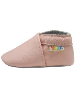 Baby Krabbelschuhe aus Leder mit rutschfester Sohle – in Rosa