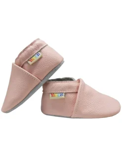 Baby Krabbelschuhe aus Leder mit rutschfester Sohle – in Rosa