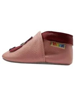 Baby Krabbelschuhe aus Leder mit rutschfester Sohle – Rosa mit Fuchs-Muster