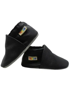 Baby Krabbelschuhe aus Leder mit rutschfester Sohle – Schwarz