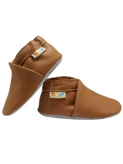 Baby Krabbelschuhe aus Leder mit rutschfester Sohle – Braun