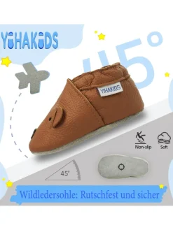 Baby Krabbelschuhe aus Leder, weiche Lauflernschuhe mit rutschfester Sohle