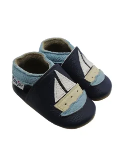 Baby Leder Krabbelschuhe, mit rutschfester Sohle-Segelboot - Muster