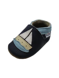 Baby Leder Krabbelschuhe, mit rutschfester Sohle-Segelboot - Muster