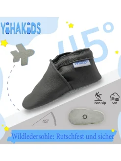 Baby Leder Krabbelschuhe, mit rutschfester Sohle – Grau