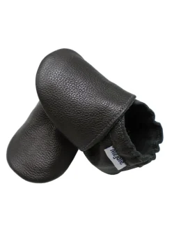 Baby Leder Krabbelschuhe, mit rutschfester Sohle – Schwarz