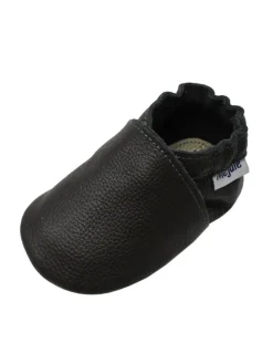 Baby Leder Krabbelschuhe, mit rutschfester Sohle – Schwarz