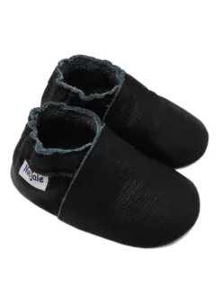 Baby Leder Krabbelschuhe, mit rutschfester Sohle – Schwarz