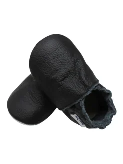 Baby Leder Krabbelschuhe, mit rutschfester Sohle – Schwarz
