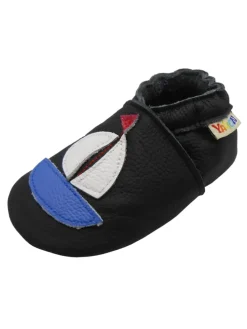 Baby Leder Krabbelschuhe,mit rutschfester harter Sohle-Segelboot - Muster