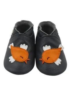 Baby Leder-Krabbelschuhe "Birdie" in Schwarz