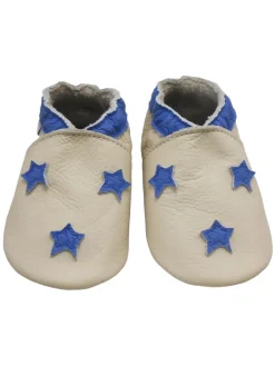 Baby-Leder-Laufschuhe, komfortabel mit rutschfester Sohle- blauen Sternenmotiven