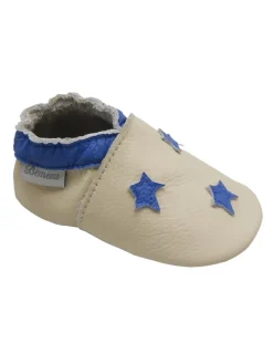 Baby-Leder-Laufschuhe, komfortabel mit rutschfester Sohle- blauen Sternenmotiven