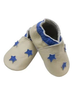 Baby-Leder-Laufschuhe, komfortabel mit rutschfester Sohle- blauen Sternenmotiven