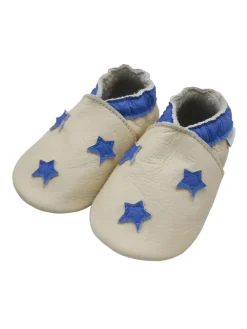 Baby-Leder-Laufschuhe, komfortabel mit rutschfester Sohle- blauen Sternenmotiven