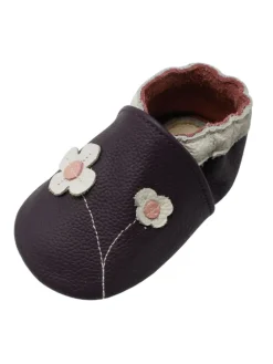 Baby-Lederlaufschuhe mit rutschfester Sohle – lila mit Blumenmuster