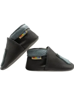 Baby-Lederlaufschuhe mit rutschfester Sohle – Grau mit Dinosauriermuster