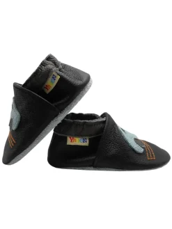 Baby-Lederlaufschuhe mit rutschfester Sohle – schwarz mit Auto-Motiv