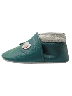 Baby-Lederlaufschuhe mit rutschfester Sohle – dunkelgrün mit Blumenmuster