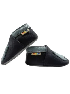 Baby-Lederlaufschuhe mit rutschfester Sohle – marineblau mit Dinosauriermuster