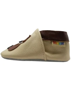 Baby-Lederlaufschuhe mit rutschfester Sohle – Cremefarben mit Fuchsmotiv