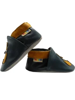 Baby-Lederlaufschuhe mit rutschfester Sohle – dunkelgrün mit Fuchsmotiv