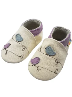 Baby-Lederlaufschuhe mit rutschfester Sohle – Cremefarben mit Vogelmotiv