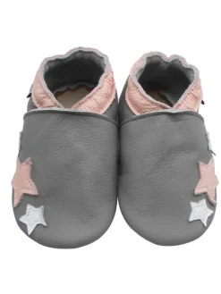 Babyschuhe aus grauem Leder, bequeme rutschfeste Sohlen - Sternmuster