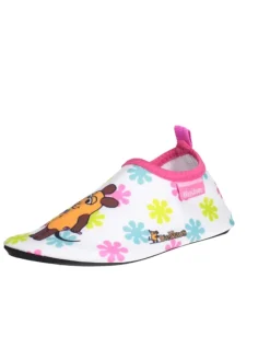 Barfuß-Schuh DIE MAUS Blumen in Weiß/Rosa