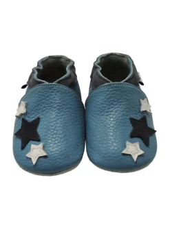 Blaue Baby Leder Krabbelschuhe, mit rutschfester Sohle – Sternenmuster