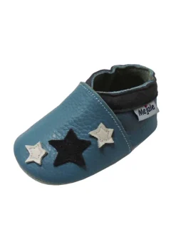 Blaue Baby Leder Krabbelschuhe, mit rutschfester Sohle – Sternenmuster