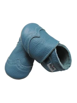 Blaue Baby Leder Krabbelschuhe, mit rutschfester Sohle – Wellenmuster