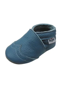 Blaue Baby Leder Krabbelschuhe, mit rutschfester Sohle – Wellenmuster